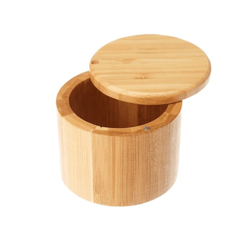 2 buc. Cutii de depozitare din lemn Cutie de sare Cutie de depozitare din bambus cu capac pivotant magnetic Container pentru containere de depozitare in bucatarie