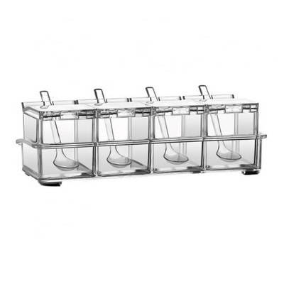 Ακρυλικό πλέγμα 3/4 Διαφανές κουτί καρυκεύματα Αλάτι και πιπέρι Κουζίνα Μπαχαρικά Δοχείο αποθήκευσης καρυκευμάτων με κουτάλι