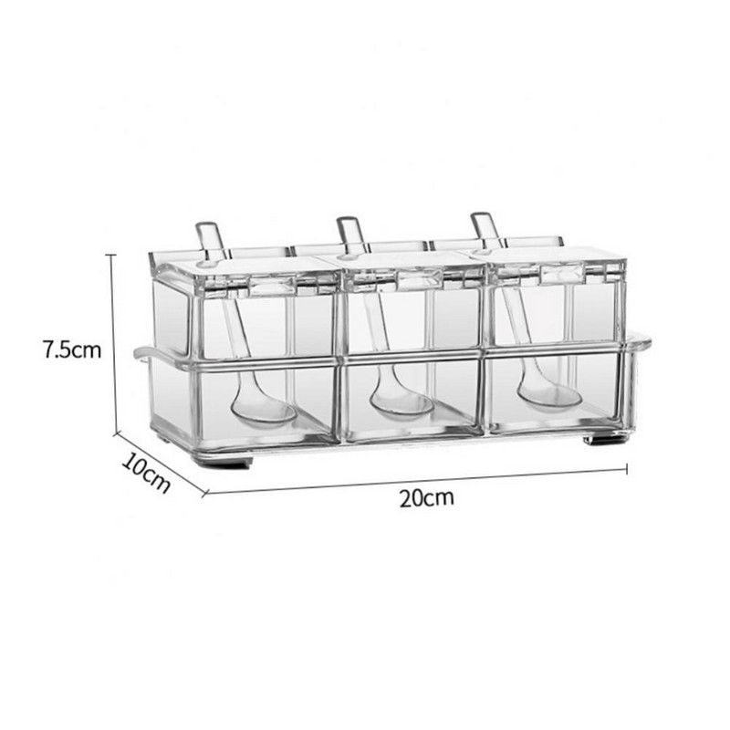 Cutie de condimente din acril transparent cu grilă 3/4 pentru sare și piper Recipient pentru condimente de bucătărie Depozitare condimente cu lingură
