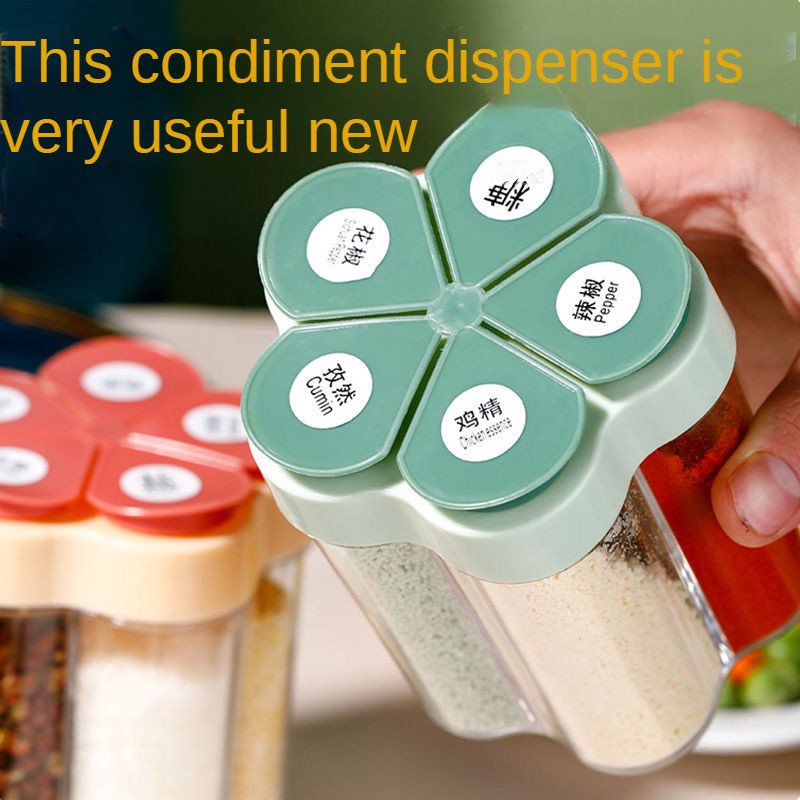 Prieskonių dėžutė naujas virtuvės prieskonių indelis druskos purtyklė prieskonių butelių derinys penki viename rinkinys prieskonių indelių buityje