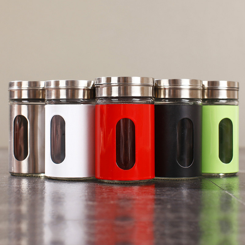 Borcane de sticlă pentru condimente Organizator de condimente pentru grătar Accesorii de bucătărie din oțel inoxidabil Sticlă de condimente pentru grătar Zahăr Sare Piper