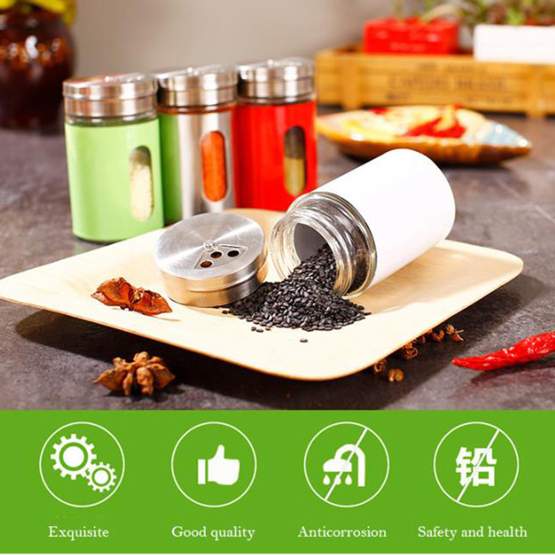 Borcane de sticlă pentru condimente Organizator de condimente pentru grătar Accesorii de bucătărie din oțel inoxidabil Sticlă de condimente pentru grătar Zahăr Sare Piper