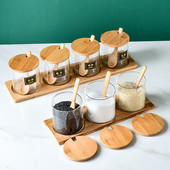 Üveg Tároló Üveg Só Cukorka Sütemény Tea Kávébab Szervező Palack Fa Fedő Tartály Fűszerek Élelmiszer Gabonaüveg Konyhai Tároló