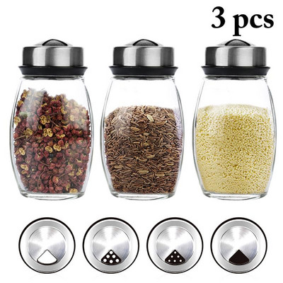 6db/3db Üveg Fűszertartó Forgófedeles Só Cukorüveg Többfunkciós Fűszerpaprika Shaker Fűszerdoboz Konyhai kütyük
