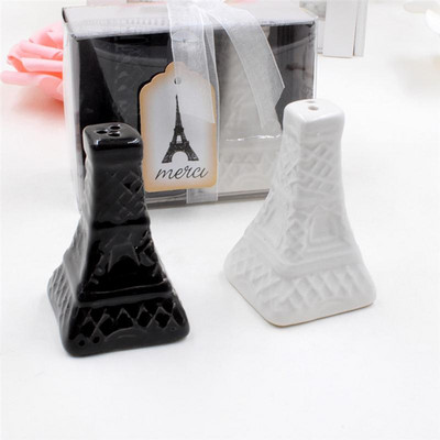 2 τμχ Vintage Eiffel Tower Salt Pepper Shaker Κεραμικές σάλτσες μπαχαρικών Βάζο μπουκάλια καρυκεύματα Αναμνηστικά γάμου (μαύρο και άσπρο)