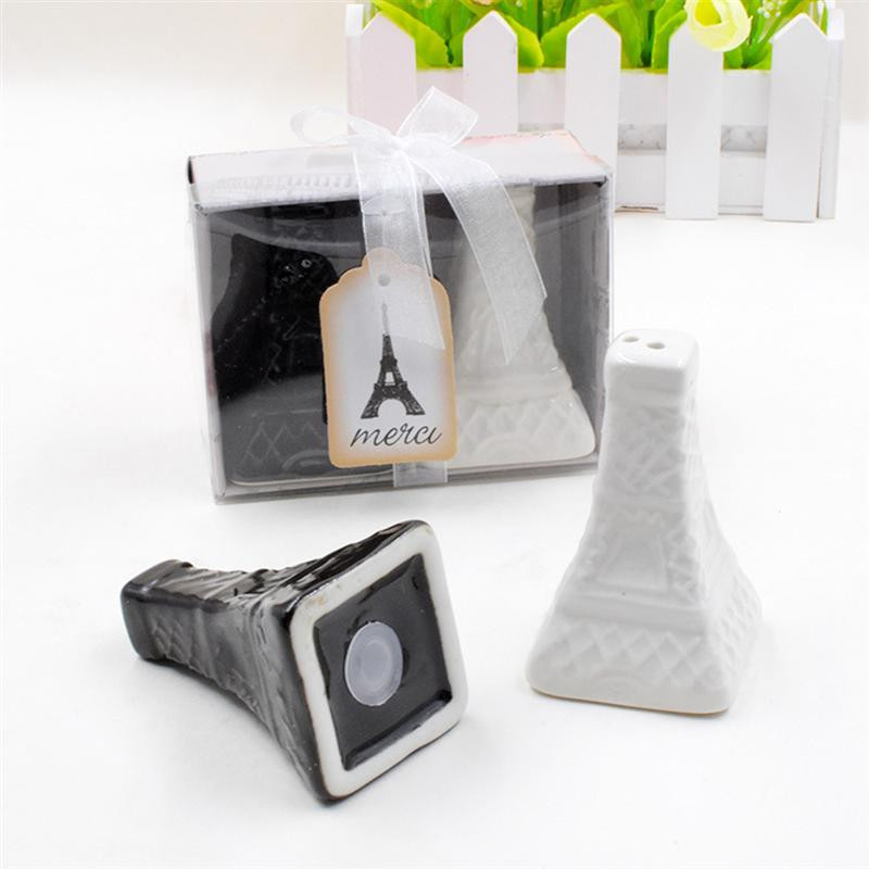 2 buc. Turnul Eiffel vintage agitator sare piper sosuri din ceramică pentru condimente borcane sticle pentru condimente suveniruri de nuntă (alb-negru)