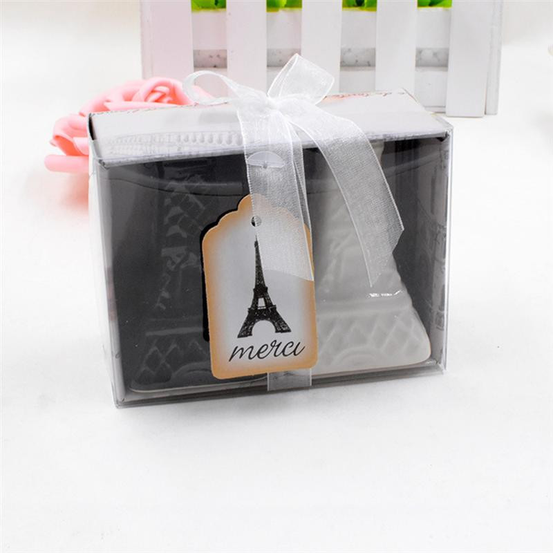 2 buc. Turnul Eiffel vintage agitator sare piper sosuri din ceramică pentru condimente borcane sticle pentru condimente suveniruri de nuntă (alb-negru)