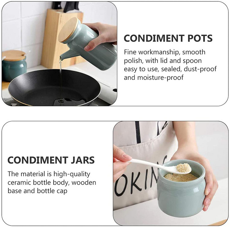 Bucătărie de uz casnic borcan de condimente din ceramică sare shaker piper oțet sticlă ulei zahăr chili condimente set borcan depozitare