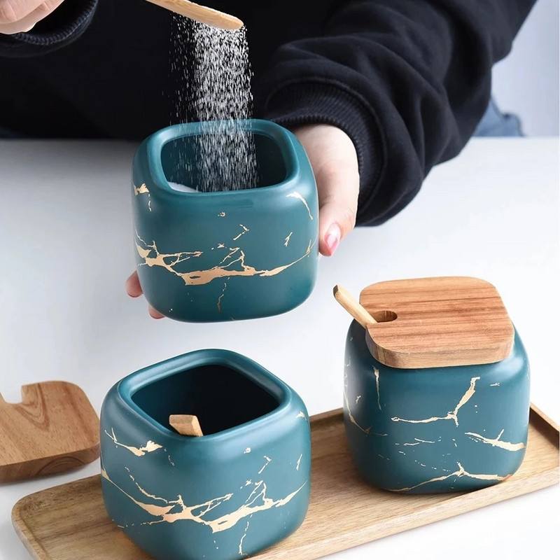 Kerámia fűszeres edény szett fűszer tároló doboz bors- és sótartó cukortál konyhai fűszeres palack tároló tartály Saleiro