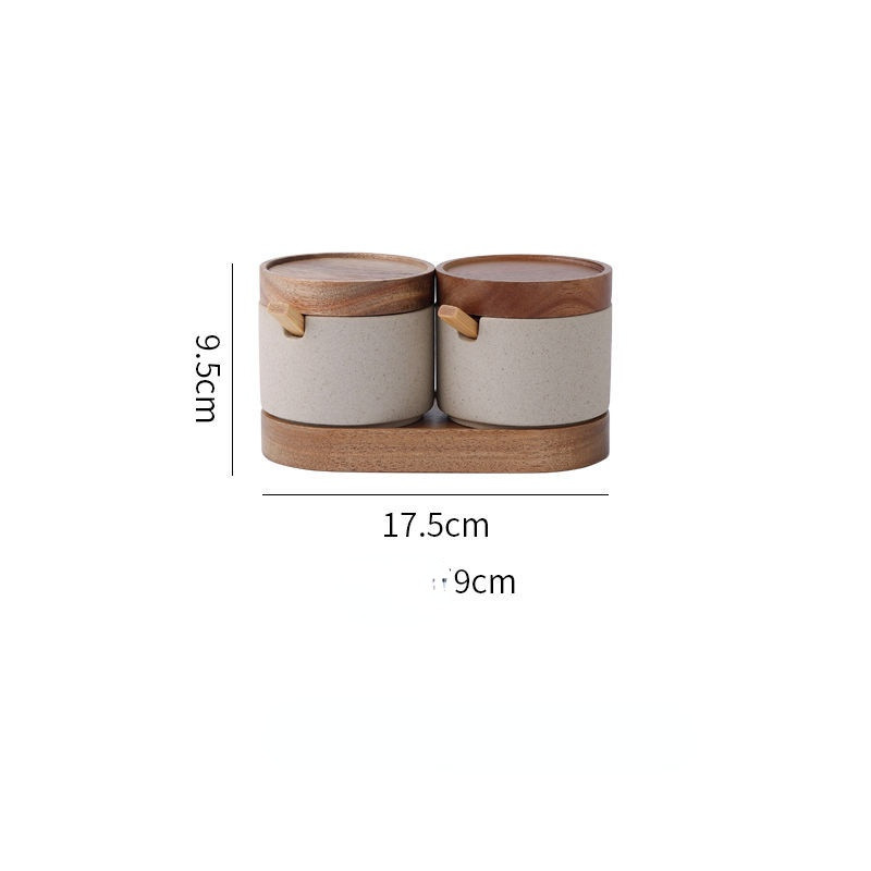 Borcan de condiment din ceramică de bucătărie cu capac din lemn și lingură sare piper sticle de depozitare organizare recipient pentru mâncare accesorii de bucătărie