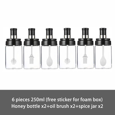 Stiklinės prieskonių dėžutės šaukštas ir dangtelis Integruotas prieskonių buteliuko derinys Prieskonių stiklainis Virtuvės reikmenys Namų druskos plaktuvo aliejaus butelių rinkinys