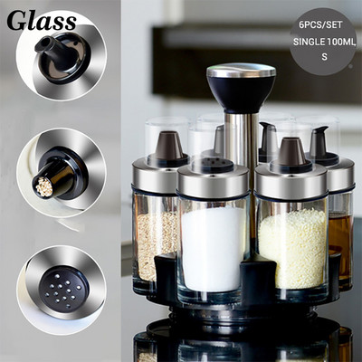 Besisukantis kruetinis prieskonių indelių rinkinys prieskoniams pipirų purškalai buteliukai druskos plaktuvai laikikliai virtuvės laikymo lentynos.