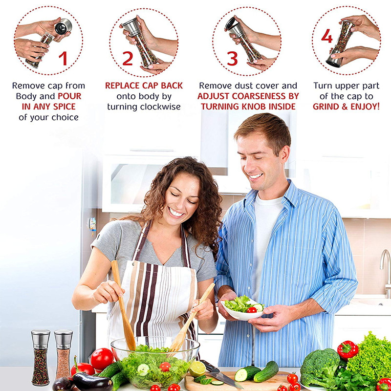 Konco új só- és borsdarálók, rozsdamentes acél kézi tengeri sódarálók, állítható kerámia borsdaráló üvegtesttel