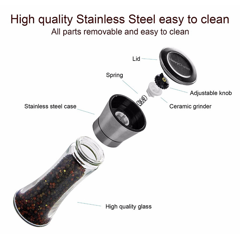 Konco új só- és borsdarálók, rozsdamentes acél kézi tengeri sódarálók, állítható kerámia borsdaráló üvegtesttel