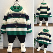 Prugasti pulover s okruglim izrezom dugih rukava za dječake