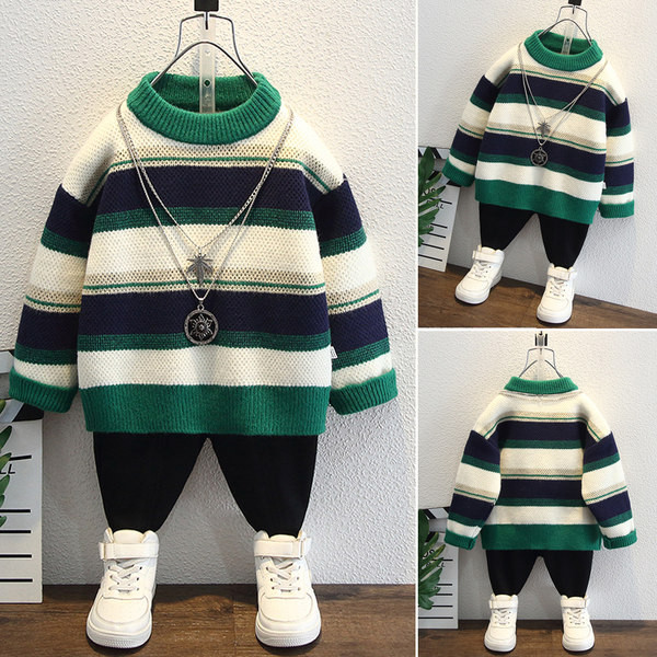 Prugasti pulover s okruglim izrezom dugih rukava za dječake