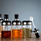 2021-es üveg fűszerdoboz kanállal és fedéllel, kombinált fűszertartó edényrel, konyhai kellékek otthoni sótartó olajos flakon