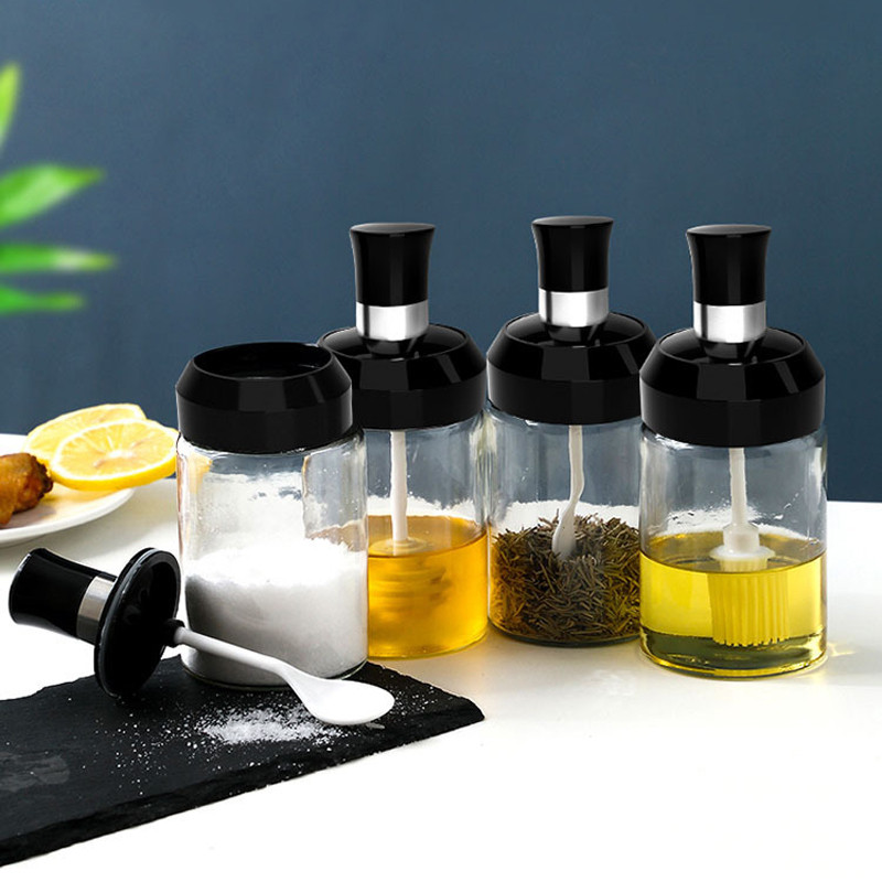 2021-es üveg fűszerdoboz kanállal és fedéllel, kombinált fűszertartó edényrel, konyhai kellékek otthoni sótartó olajos flakon