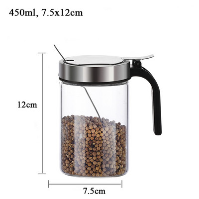 Üveg rozsdamentes acél fűszerek flakon konyha cukor só tároló tégelyek új ételízesítő tartály fűszeres tároló doboz kanállal 1 db