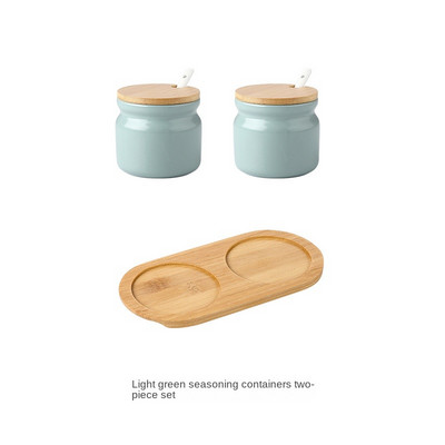 Borcan de condimente din ceramică cu capac din lemn Saliner Accesorii de bucătărie Set de linguri pentru borcan de condimente alb Cutie de zahăr