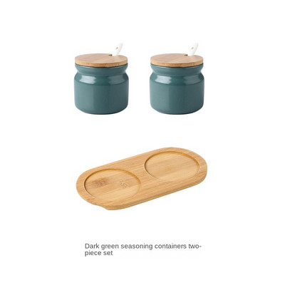 Borcan de condimente din ceramică cu capac din lemn Saliner Accesorii de bucătărie Set de linguri pentru borcan de condimente alb Cutie de zahăr