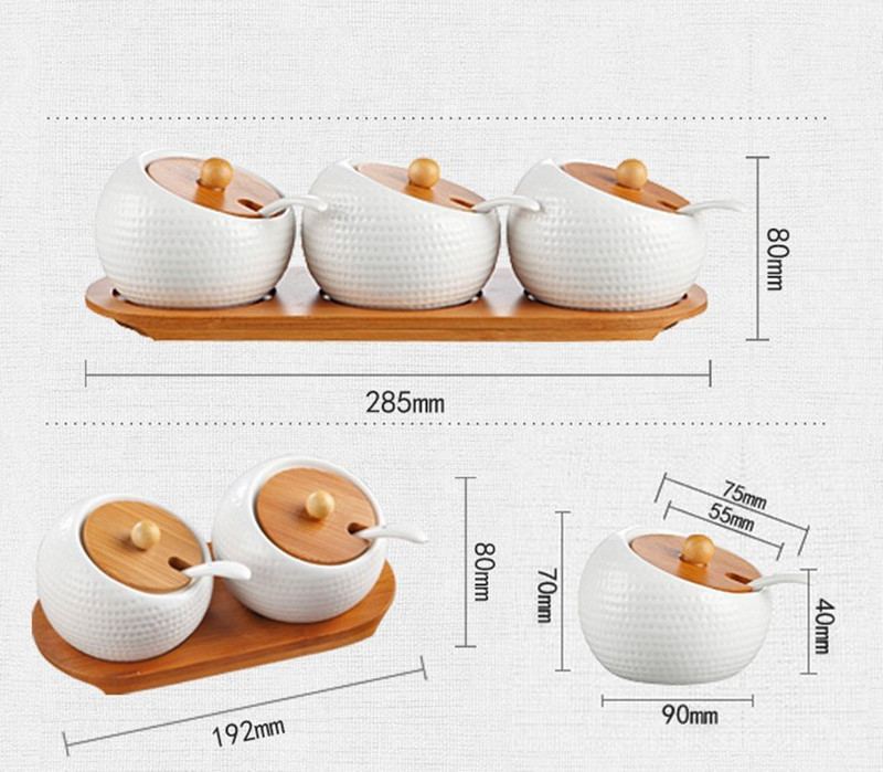 Konyhai kiegészítők 1-7db/Szett Kerámia fűszeres edény szett Fa tálcás fűszertartó fa fedővel Fűszerdoboz Sószóró