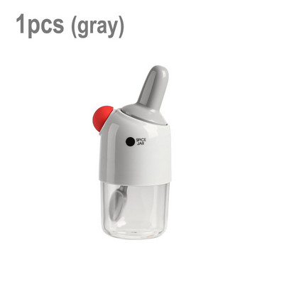 2 vnt. skaidrūs prieskonių stiklainiai su šaukštu, drėgmei atsparūs plastikiniai indeliai su prieskoniais, virtuvės čili miltelių druskos plaktuvas.