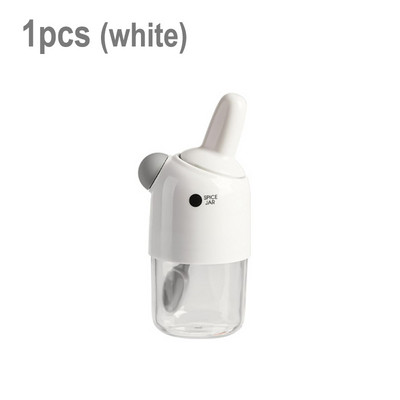 2 vnt. skaidrūs prieskonių stiklainiai su šaukštu, drėgmei atsparūs plastikiniai indeliai su prieskoniais, virtuvės čili miltelių druskos plaktuvas.