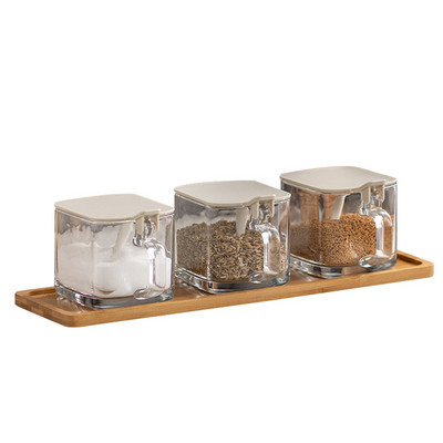 Buitinių prieskonių indelių derinio rinkinys Atverčiamu dangteliu Pagardinimo dėžutė Druskos plaktuvas Virtuvės buteliuko cukraus dubens laikiklis su šaukštu