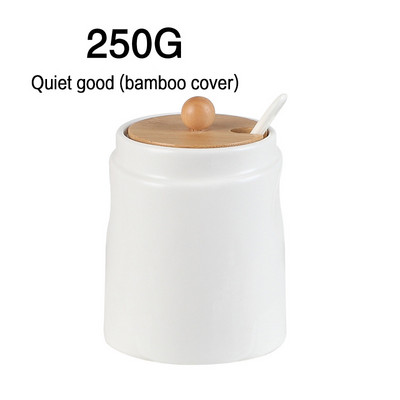 Keraminiai prieskonių stiklainiai su mediniu dangteliu Druskos plaktuvai Virtuvės reikmenys Baltųjų prieskonių organizatorius Kanistrų šaukštų rinkinys Balto cukraus dėžutė