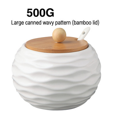 Keraminiai prieskonių stiklainiai su mediniu dangteliu Druskos plaktuvai Virtuvės reikmenys Baltųjų prieskonių organizatorius Kanistrų šaukštų rinkinys Balto cukraus dėžutė