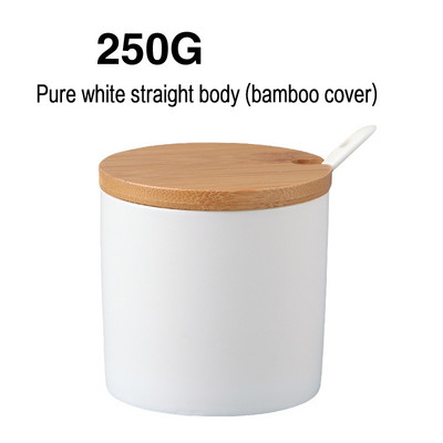 Keraminiai prieskonių stiklainiai su mediniu dangteliu Druskos plaktuvai Virtuvės reikmenys Baltųjų prieskonių organizatorius Kanistrų šaukštų rinkinys Balto cukraus dėžutė