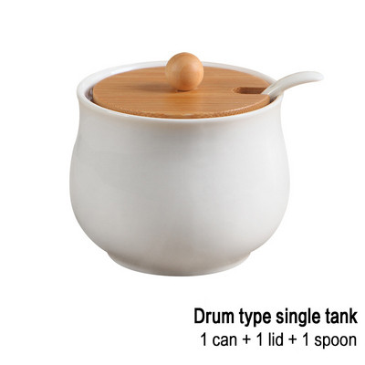 Keraminiai prieskonių stiklainiai su mediniu dangteliu Druskos plaktuvai Virtuvės reikmenys Baltųjų prieskonių organizatorius Kanistrų šaukštų rinkinys Balto cukraus dėžutė