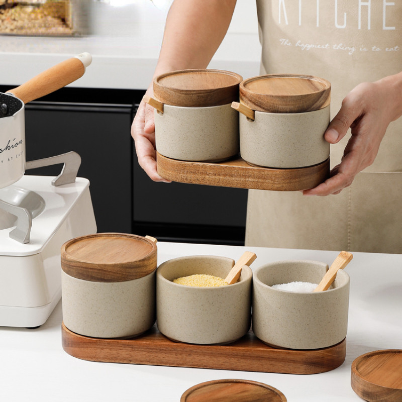 Keraminių prieskonių indelių rinkinys Buitinis virtuvės cukraus ir druskos indas su dangteliu Indelis Didelės talpos maisto laikymo dėžutės virtuvės indas