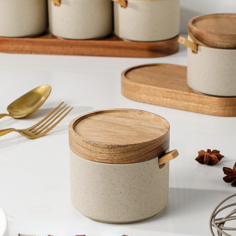 Keraminių prieskonių indelių rinkinys Buitinis virtuvės cukraus ir druskos indas su dangteliu Indelis Didelės talpos maisto laikymo dėžutės virtuvės indas