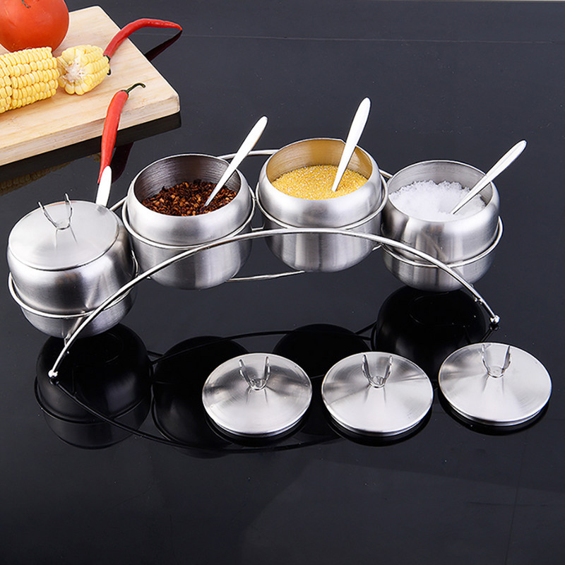 Nerūdijančio plieno prieskonių stiklainiai Prieskonių lentynėlė Prieskonių dubuo Cukraus Druskos Prieskonių Talpykla su Šaukštais Pipirų prieskonių organizatoriaus įrankis