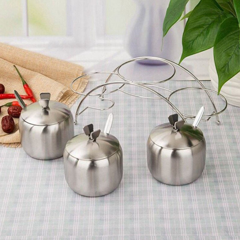 Nerūdijančio plieno prieskonių stiklainiai Prieskonių lentynėlė Prieskonių dubuo Cukraus Druskos Prieskonių Talpykla su Šaukštais Pipirų prieskonių organizatoriaus įrankis