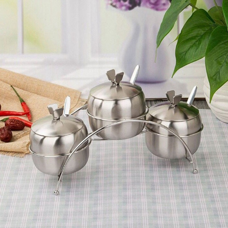 Nerūdijančio plieno prieskonių stiklainiai Prieskonių lentynėlė Prieskonių dubuo Cukraus Druskos Prieskonių Talpykla su Šaukštais Pipirų prieskonių organizatoriaus įrankis