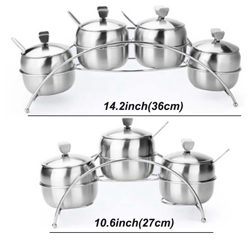 Nerūdijančio plieno prieskonių stiklainiai Prieskonių lentynėlė Prieskonių dubuo Cukraus Druskos Prieskonių Talpykla su Šaukštais Pipirų prieskonių organizatoriaus įrankis