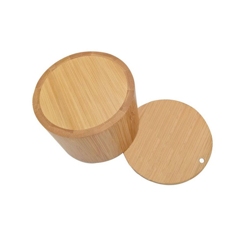 Cutii de depozitare Cutie de sare Cutie de depozitare din lemn din bambus Container cu capac pivotant pentru recipiente de depozitare in bucatarie Cutie de condimente