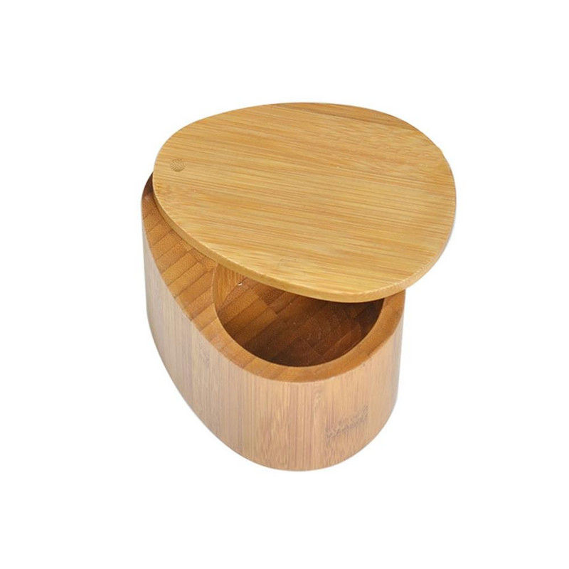 Cutii de depozitare Cutie de sare Cutie de depozitare din lemn din bambus Container cu capac pivotant pentru recipiente de depozitare in bucatarie Cutie de condimente