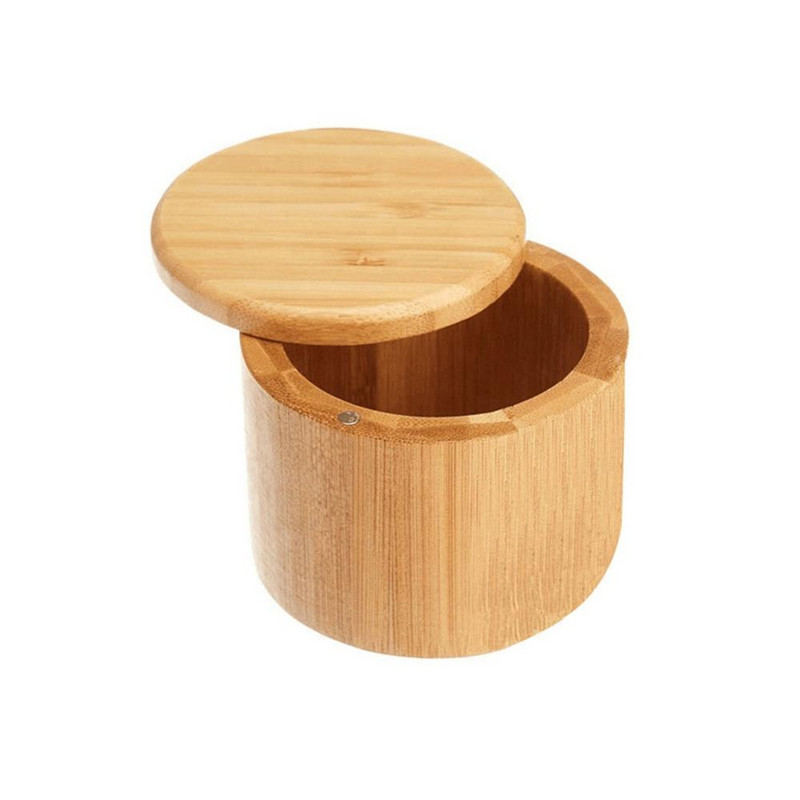 Cutii de depozitare Cutie de sare Cutie de depozitare din lemn din bambus Container cu capac pivotant pentru recipiente de depozitare in bucatarie Cutie de condimente