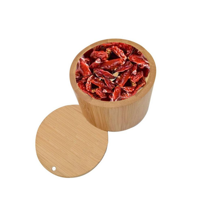 Cutii de depozitare Cutie de sare Cutie de depozitare din lemn din bambus Container cu capac pivotant pentru recipiente de depozitare in bucatarie Cutie de condimente