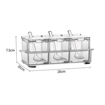 3/4 решетка Акрилна прозрачна кутия за подправки Сол и черен пипер Кухненски контейнер за подправки Съхранение на подправки с лъжица Кухненски инструменти