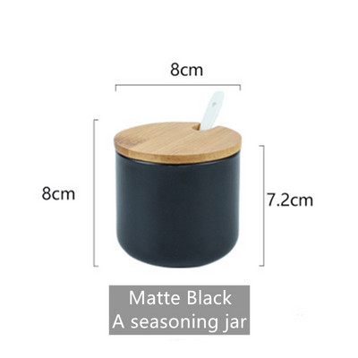 Borcan de condimente din ceramică de uz casnic cu capac din lemn, accesorii de bucătărie, cutie de condimente, cutie de condimente, cutie de condimente