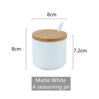 Borcan de condimente din ceramică de uz casnic cu capac din lemn, accesorii de bucătărie, cutie de condimente, cutie de condimente, cutie de condimente