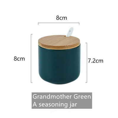 Borcan de condimente din ceramică de uz casnic cu capac din lemn, accesorii de bucătărie, cutie de condimente, cutie de condimente, cutie de condimente