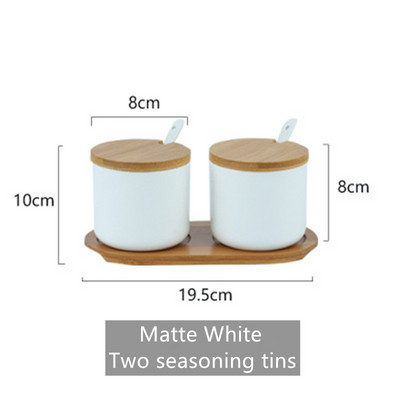 Borcan de condimente din ceramică de uz casnic cu capac din lemn, accesorii de bucătărie, cutie de condimente, cutie de condimente, cutie de condimente