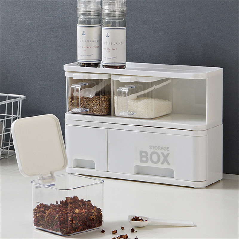 Simplicity konyhai fűszerezés sódoboz műanyag fűszertartó állvány Gyógynövény fűszer tároló edény fűszeres üveg főzőeszköz fogantyúval