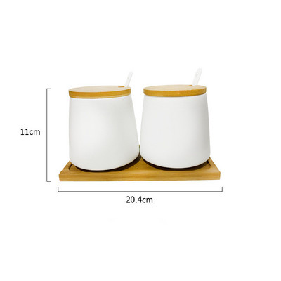 Keraminių prieskonių indelių rinkinys pagardų laikymo indelis Buitinis bambuko padėklas Prieskonių indelis Padažų dėžutė Druska Cukrus Skardinė Virtuvės Organizatoriaus įrankiai